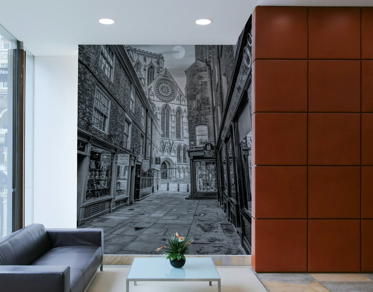 A beautiful historic urban wall mural for a living room.

