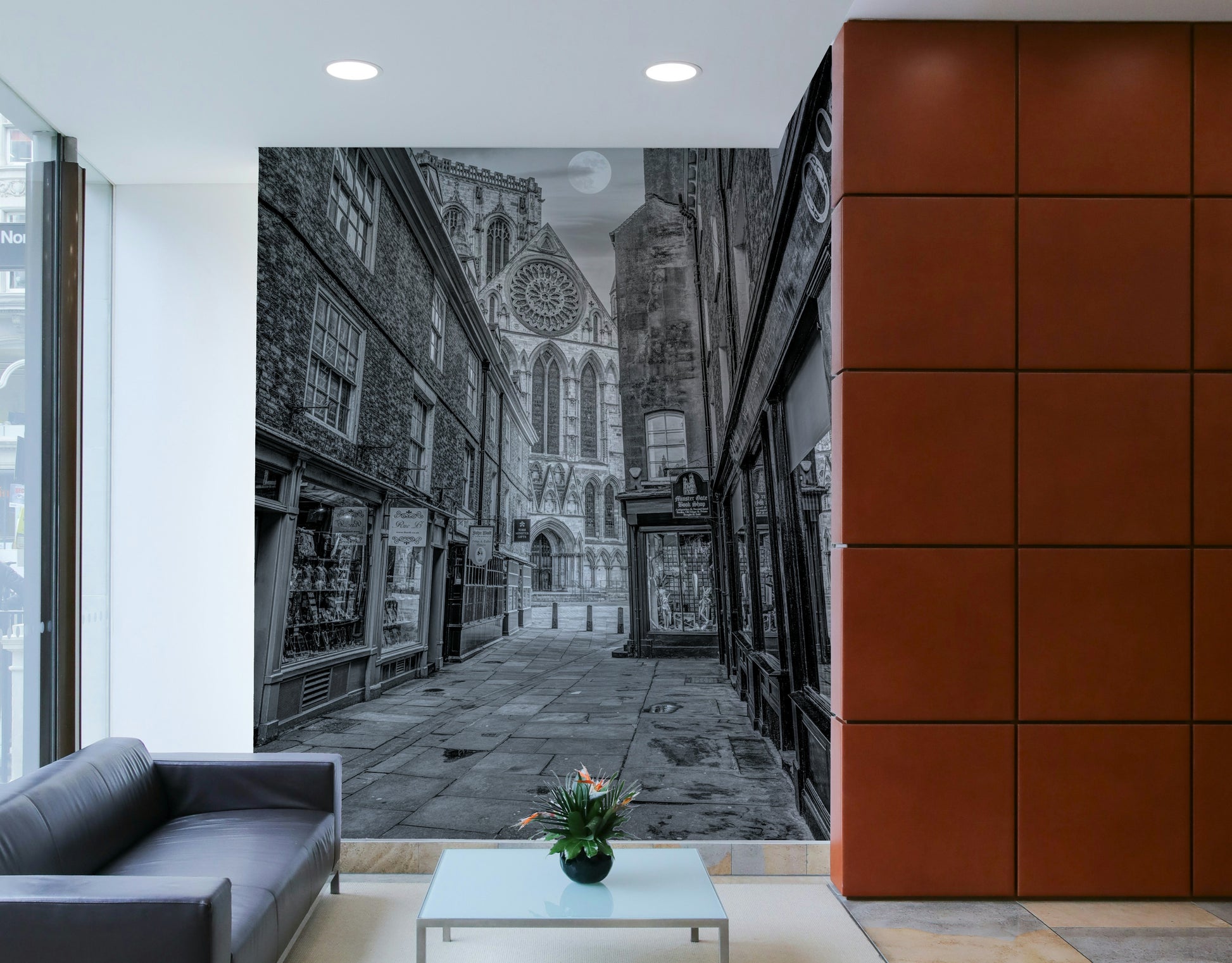 A beautiful historic urban wall mural for a living room.


