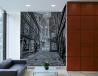 A beautiful historic urban wall mural for a living room.


