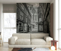 A graceful subtle pattern wall mural in dark, cool tones.

