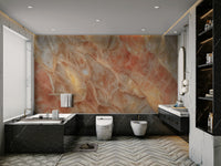 A peaceful natural stone mural on decorative wallpaper.

