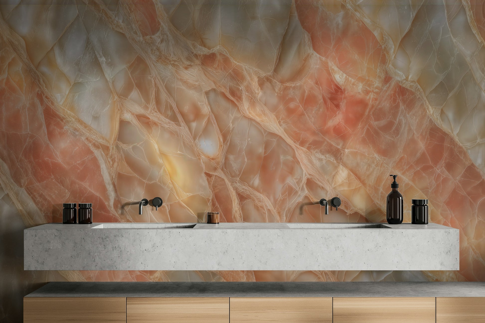 An artistic marble effect mural on luxury wallpaper.

