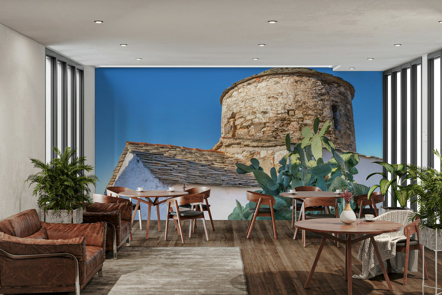 A beautiful island chapel wallpaper mural on a seaside cliff.

