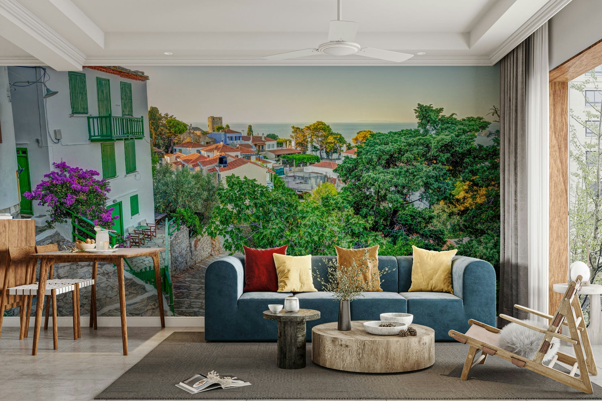 An artistic travel theme mural for home decor.

