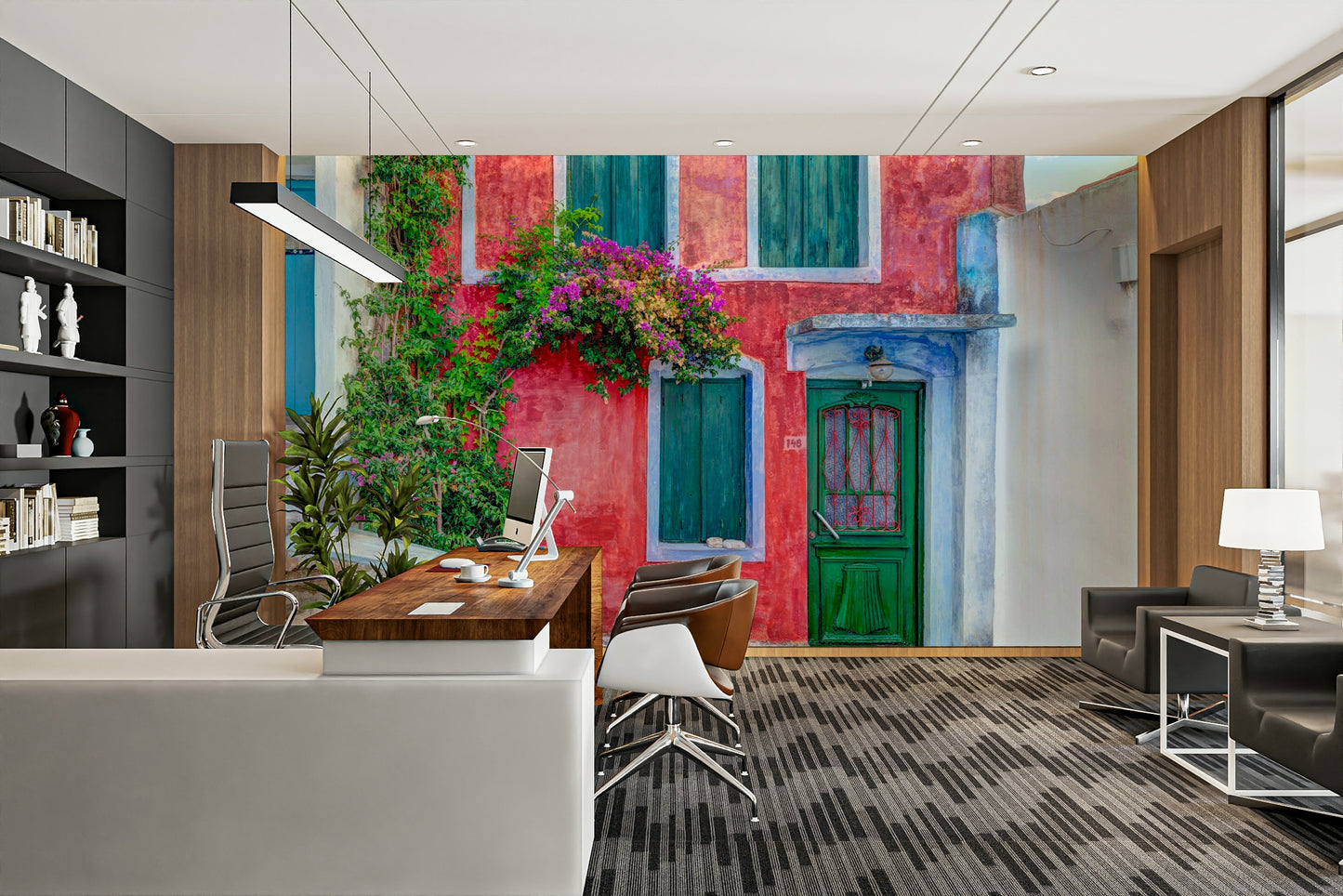 A graceful subtle pattern wall mural in cool, natural tones.

