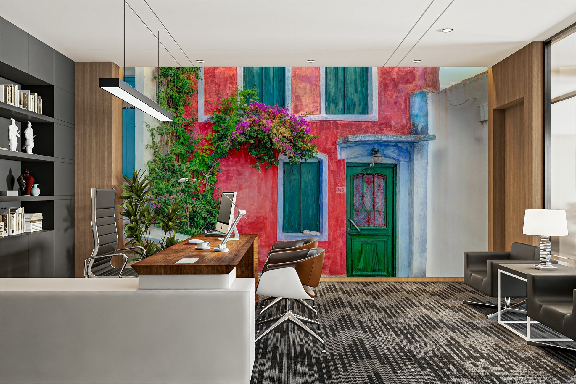 A graceful subtle pattern wall mural in cool, natural tones.

