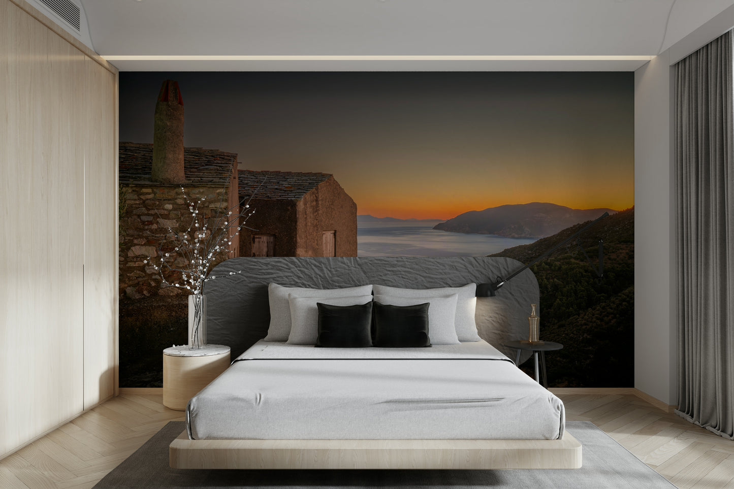 A contemplative Mediterranean wallpaper mural for a feature wall.

