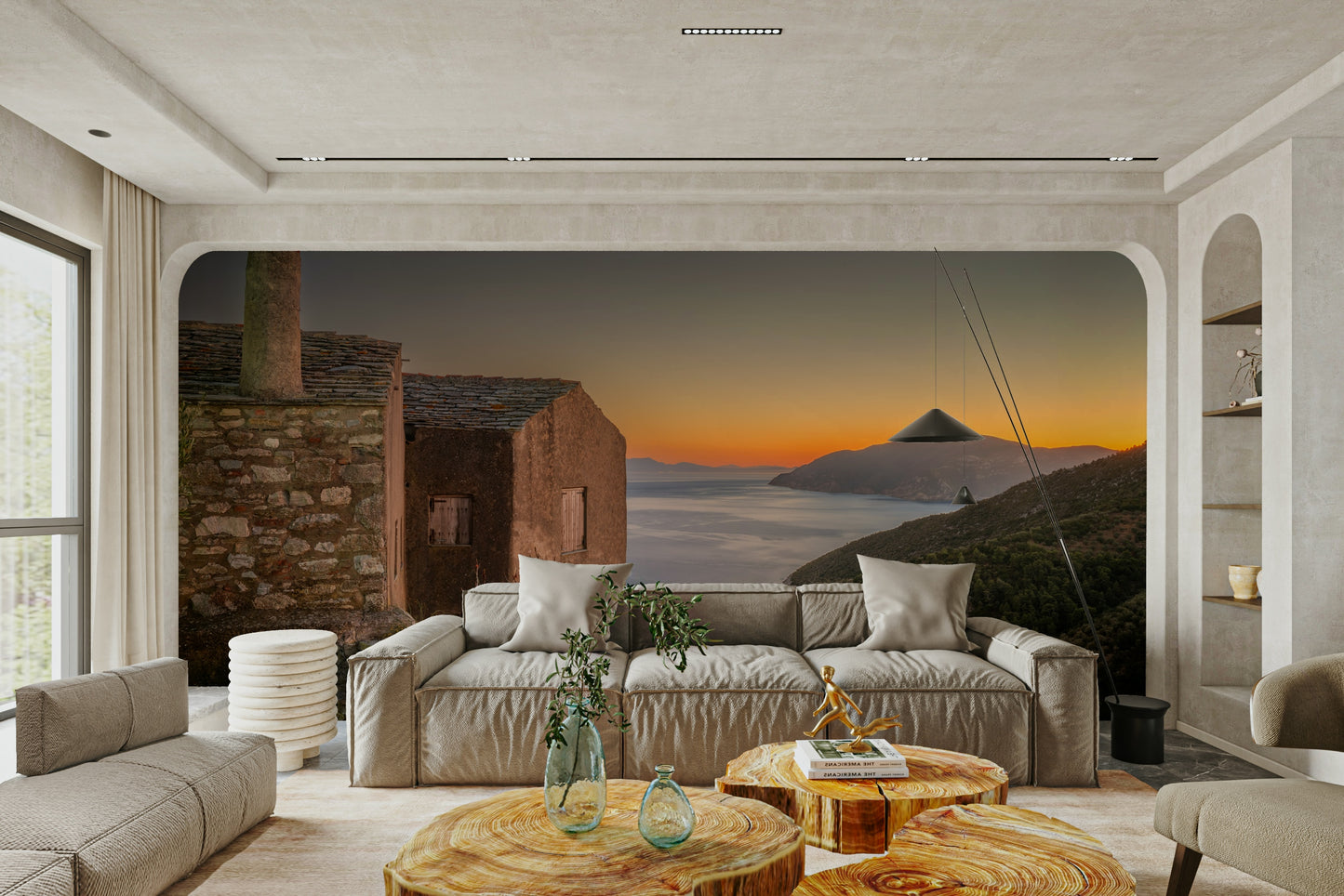 A beautiful Aegean Sea view wallpaper mural for a modern home.

