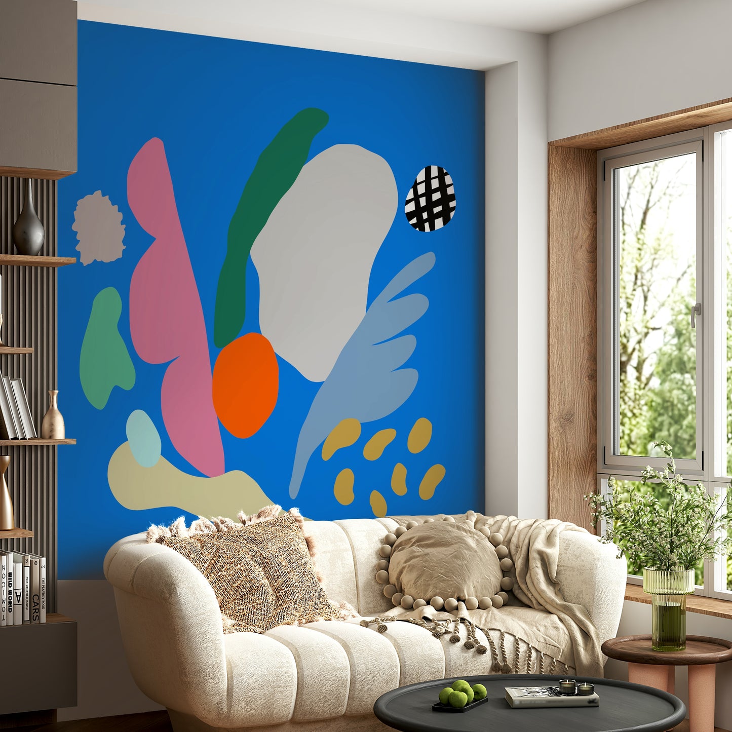 An artistic abstract ice cream mural on minimalist wallpaper.

