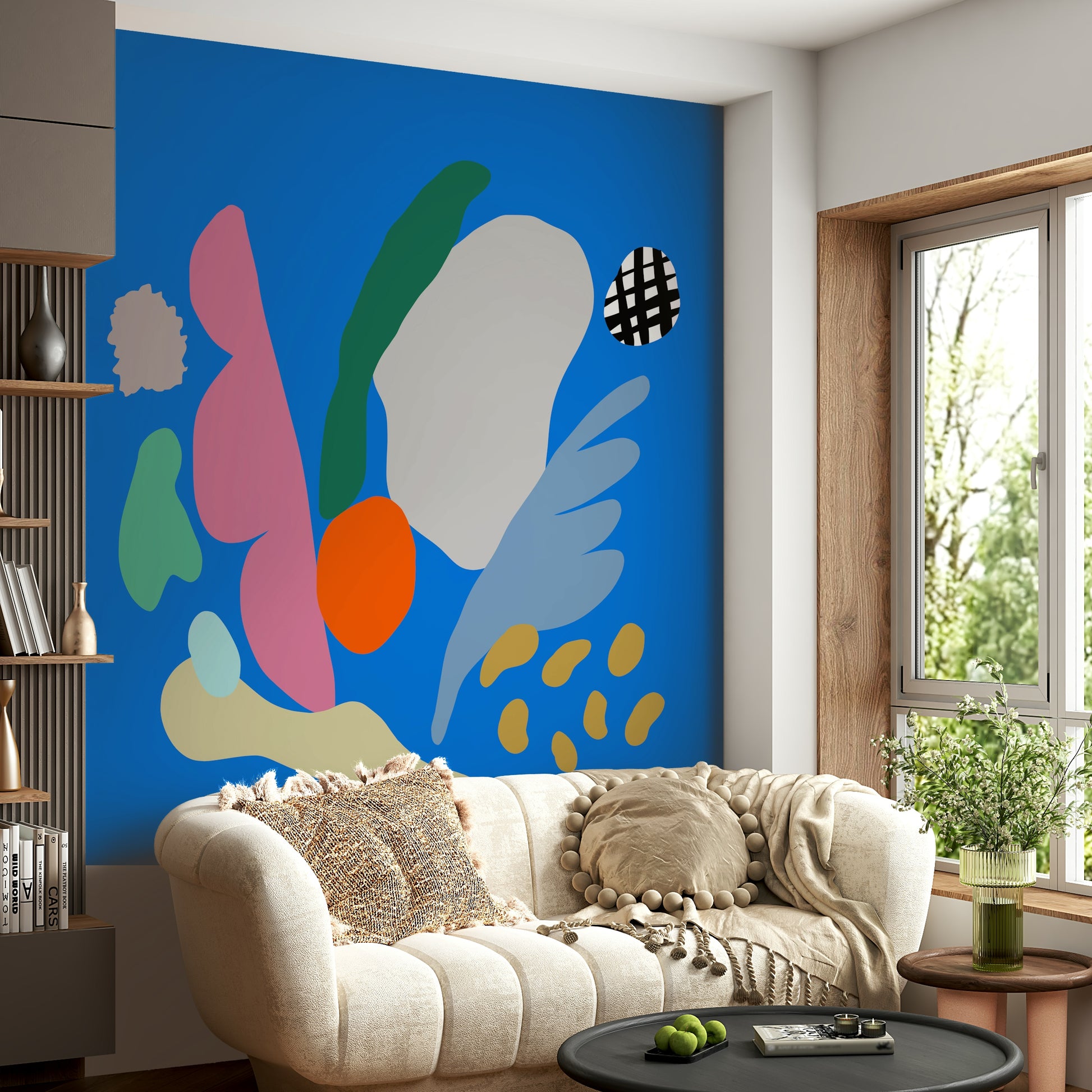 An artistic abstract ice cream mural on minimalist wallpaper.

