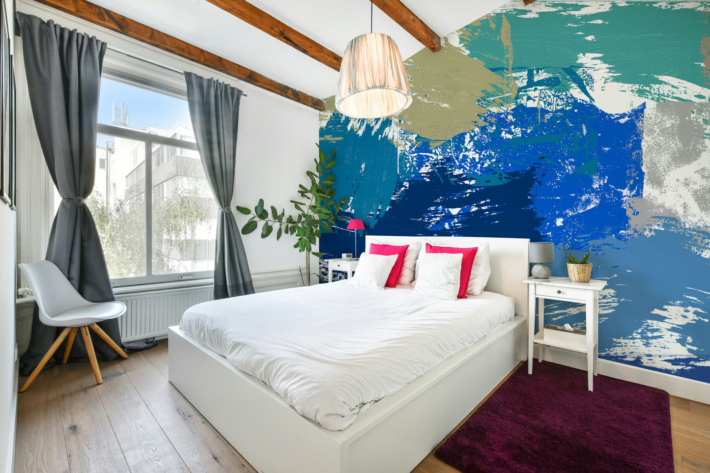 A calming abstract design wallpaper mural that defines a space.

