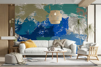 An artistic flowing texture mural on minimalist wallpaper.


