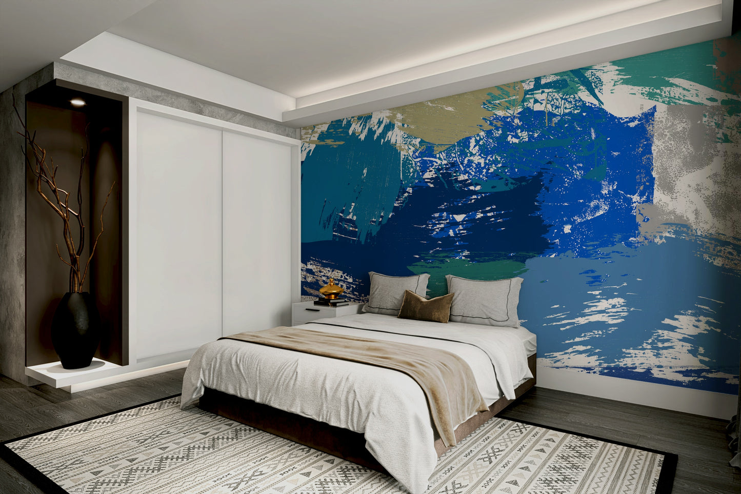 An artistic minimalist form mural for home decor.

