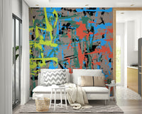 An artistic expressive texture mural on minimalist wallpaper.

