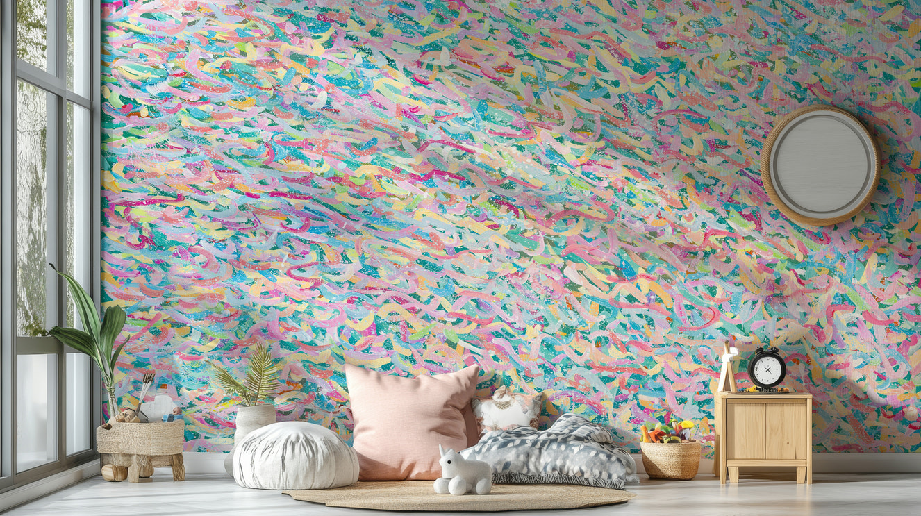 A beautiful abstract candy-themed wallpaper mural for a modern home.

