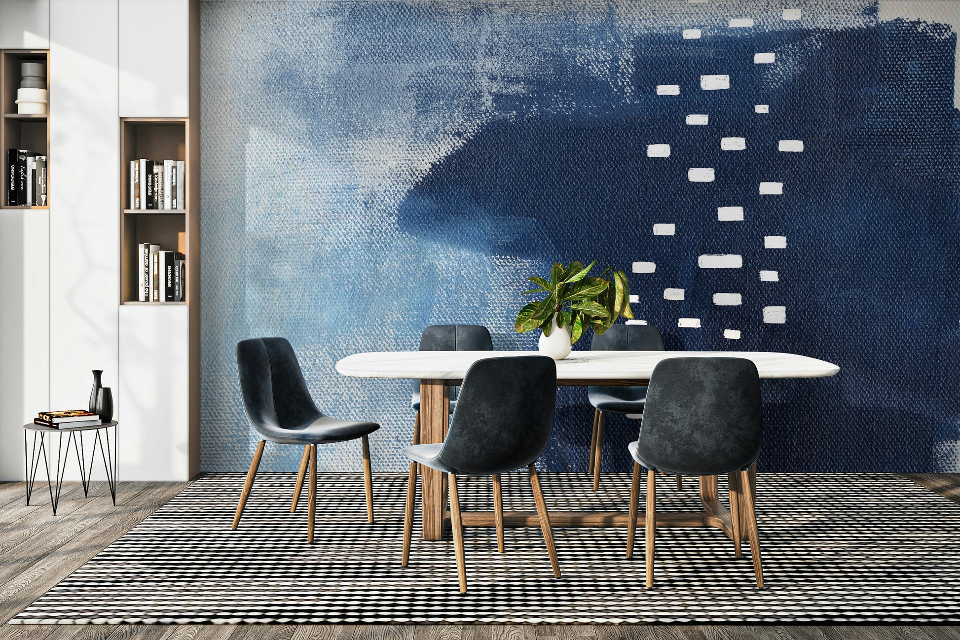 A beautiful blue geometric wallpaper mural for a modern home.

