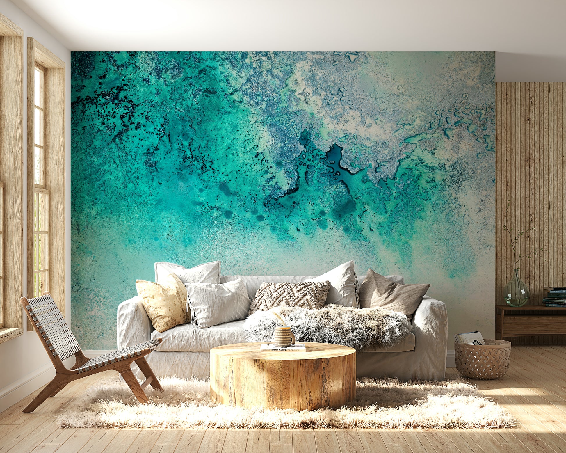 An artistic nature seascape mural for home decor.

