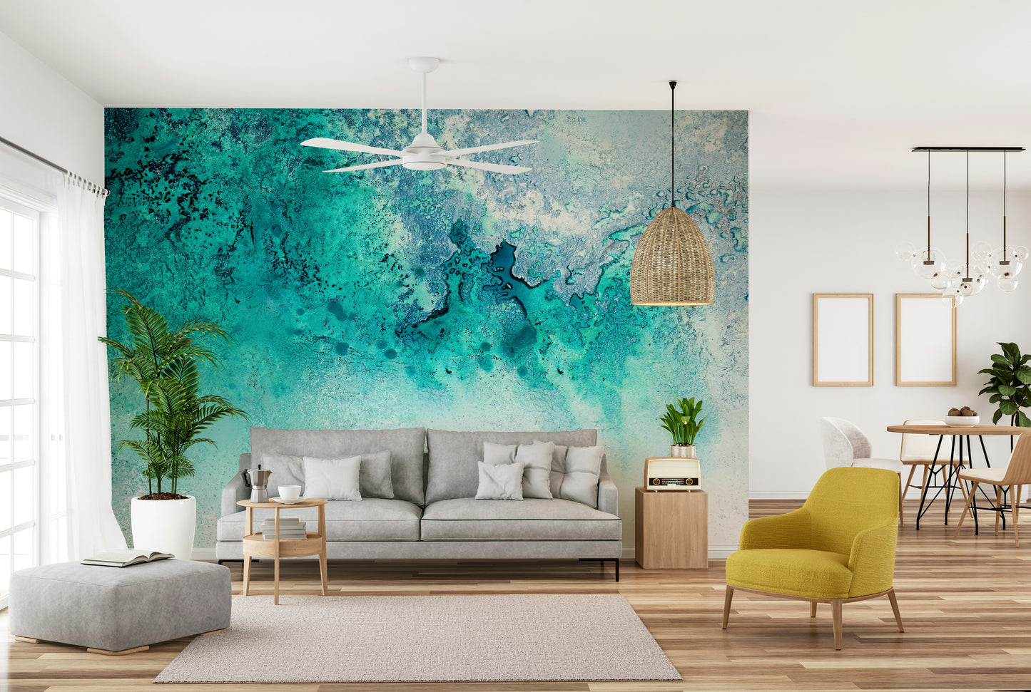 A beautiful wide-angle wall mural of calm water.

