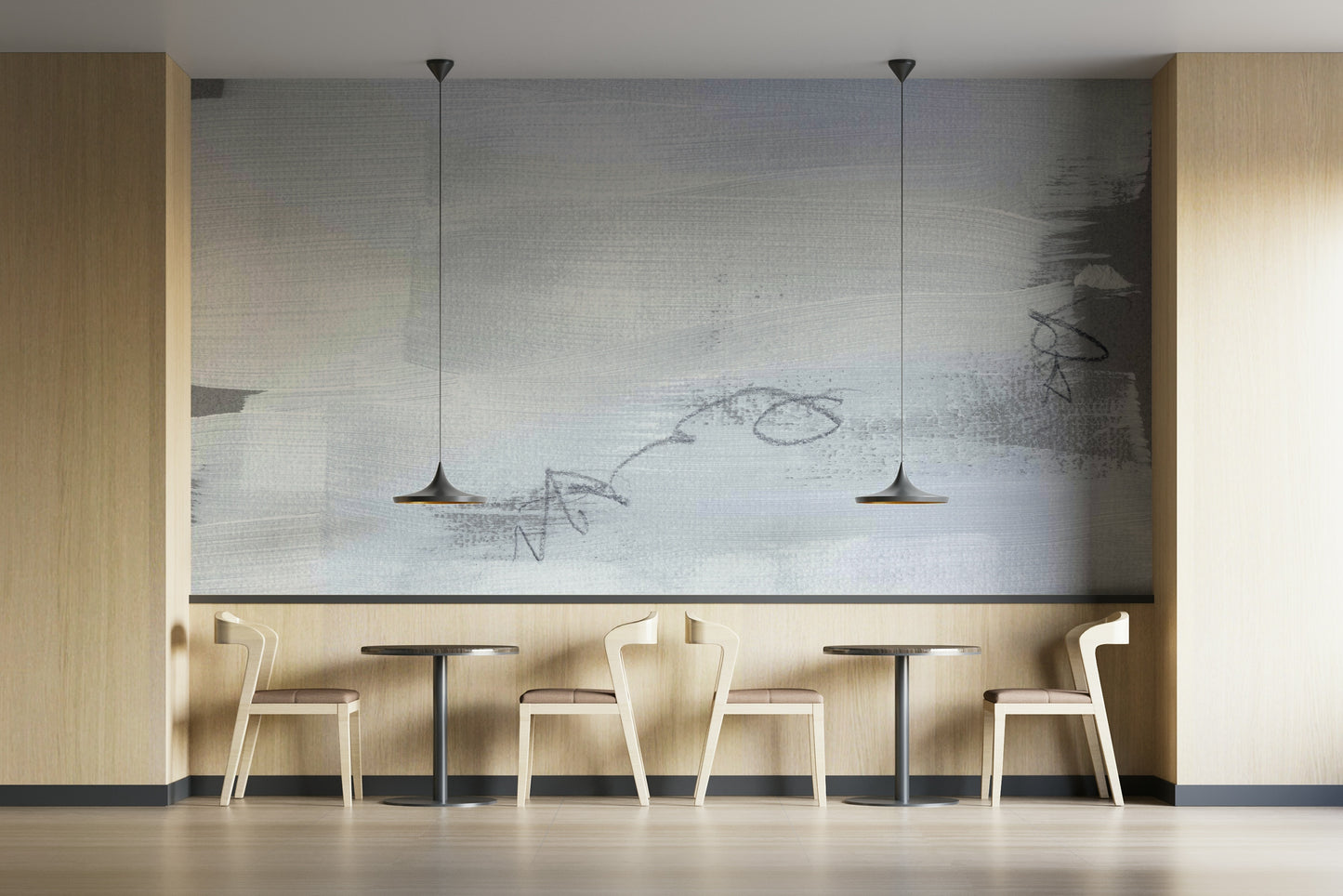 An artistic minimalist form mural for home decor.

