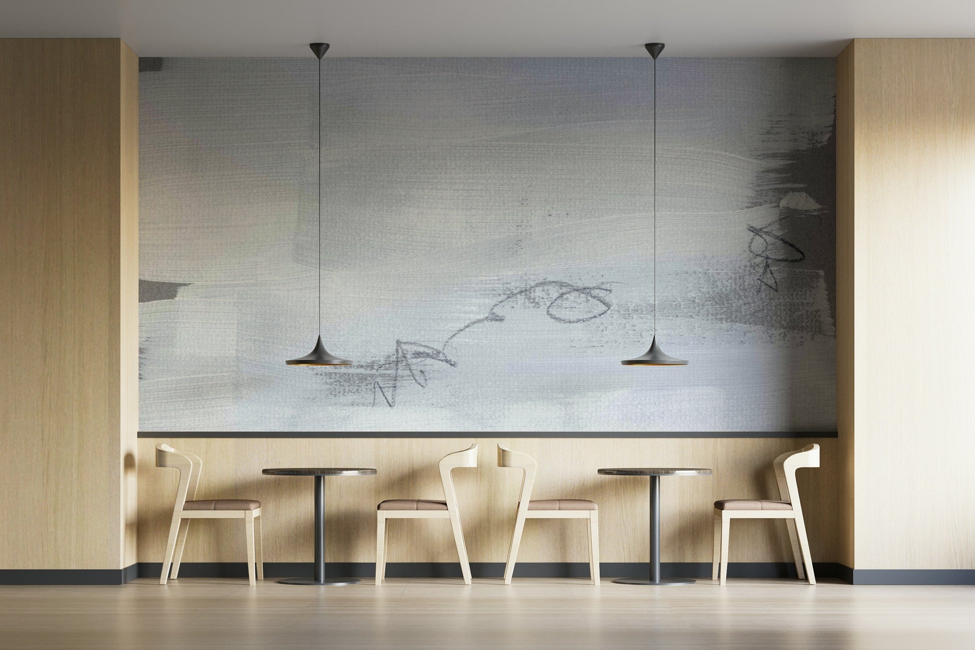 An artistic minimalist form mural for home decor.

