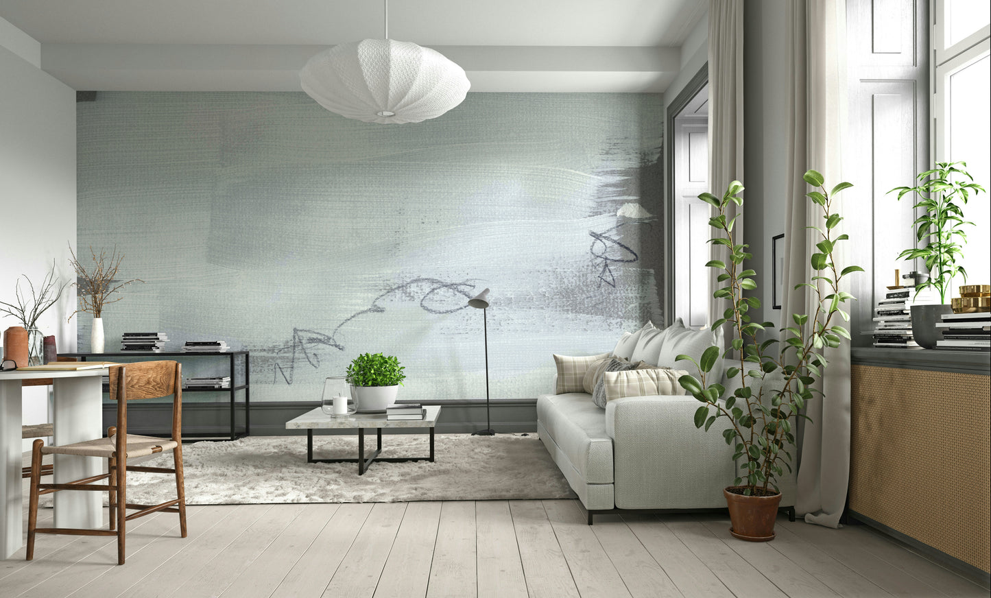 A beautiful modern art wall mural for a living room.

