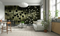 A peaceful modern abstract mural on decorative wallpaper.

