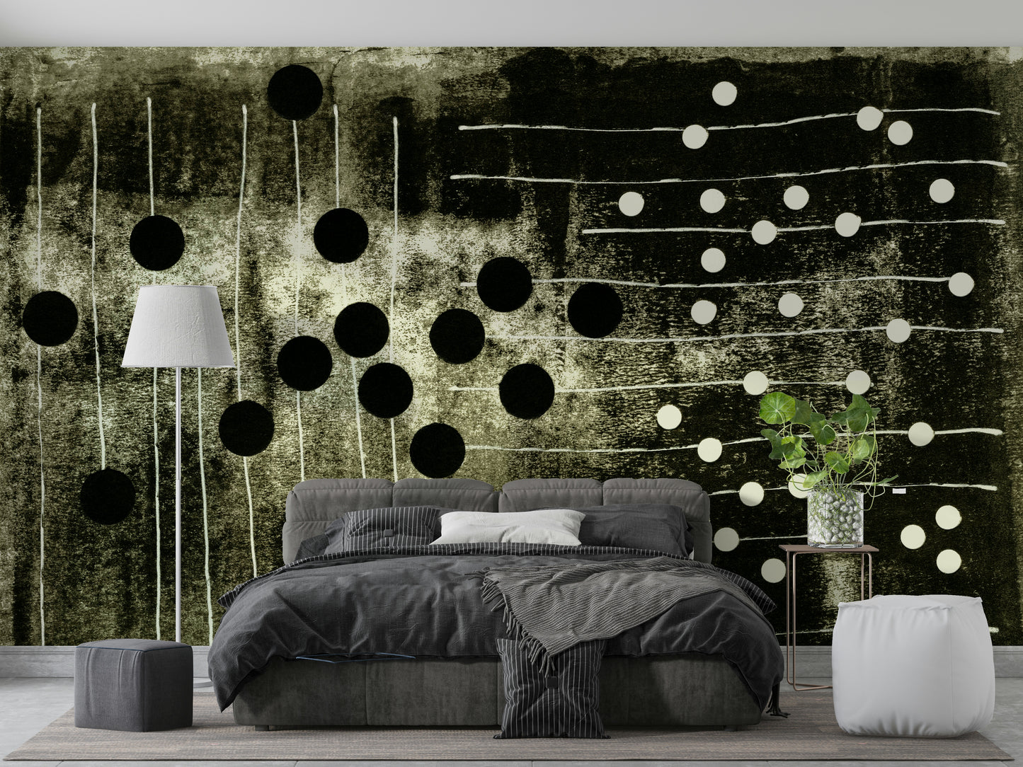 A contemplative geometric design wallpaper mural for a feature wall.

