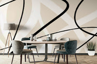 An artistic subtle line mural on elegant wallpaper.

