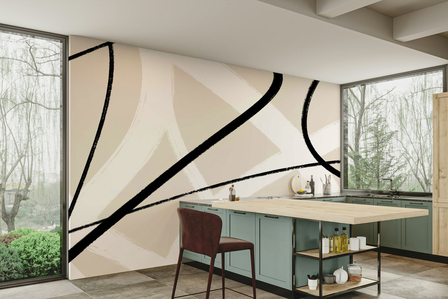 A beautiful wide-angle wall mural of abstract motion.

