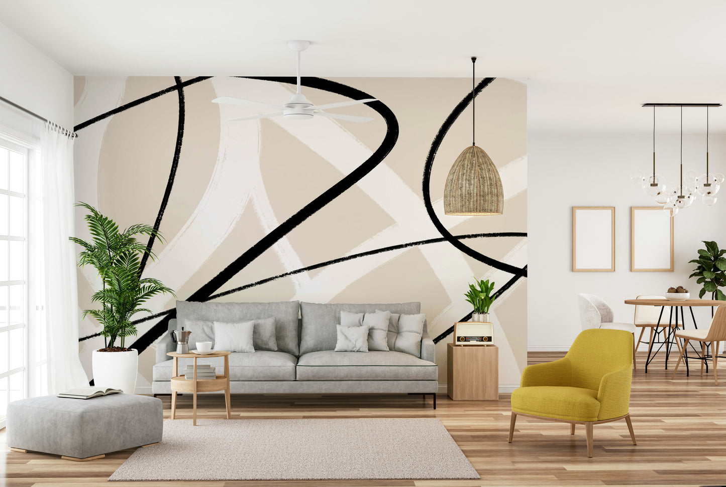 An artistic minimalist form mural for home decor.

