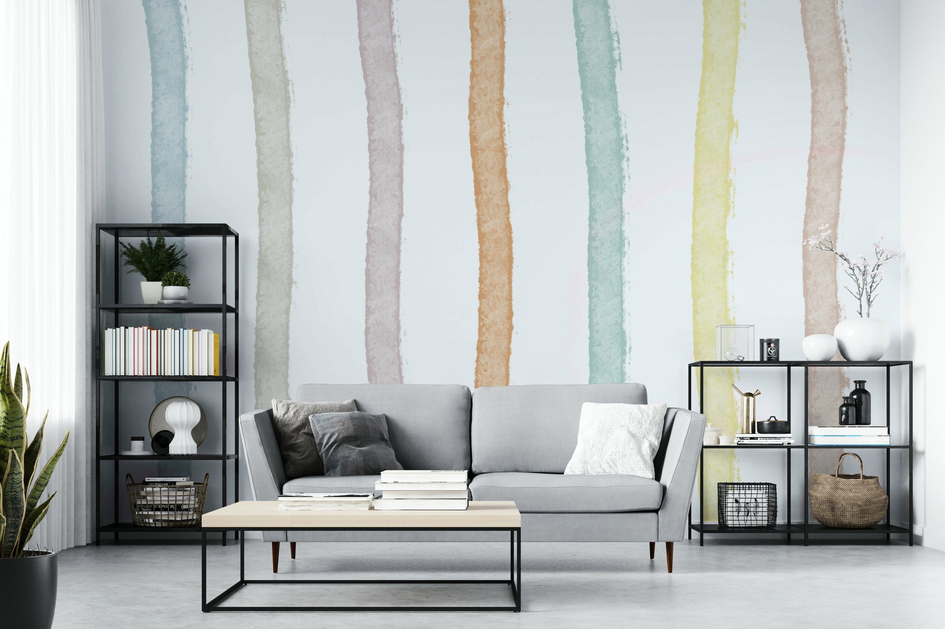 A beautiful modern art wall mural for a living room.

