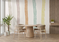 An artistic modern stripe mural on minimalist wallpaper.

