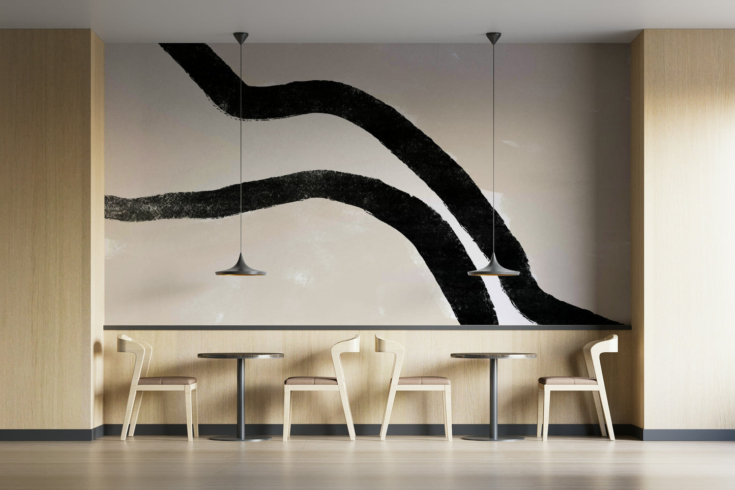 A graceful subtle pattern wall mural in cool, natural tones.

