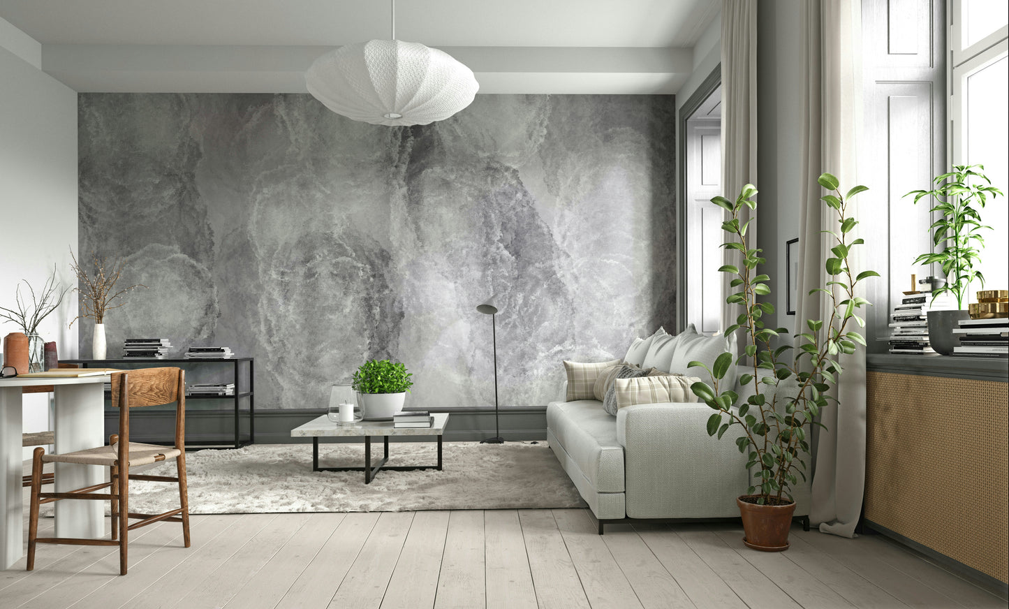 A contemplative gray cloudscape wallpaper mural for a feature wall.

