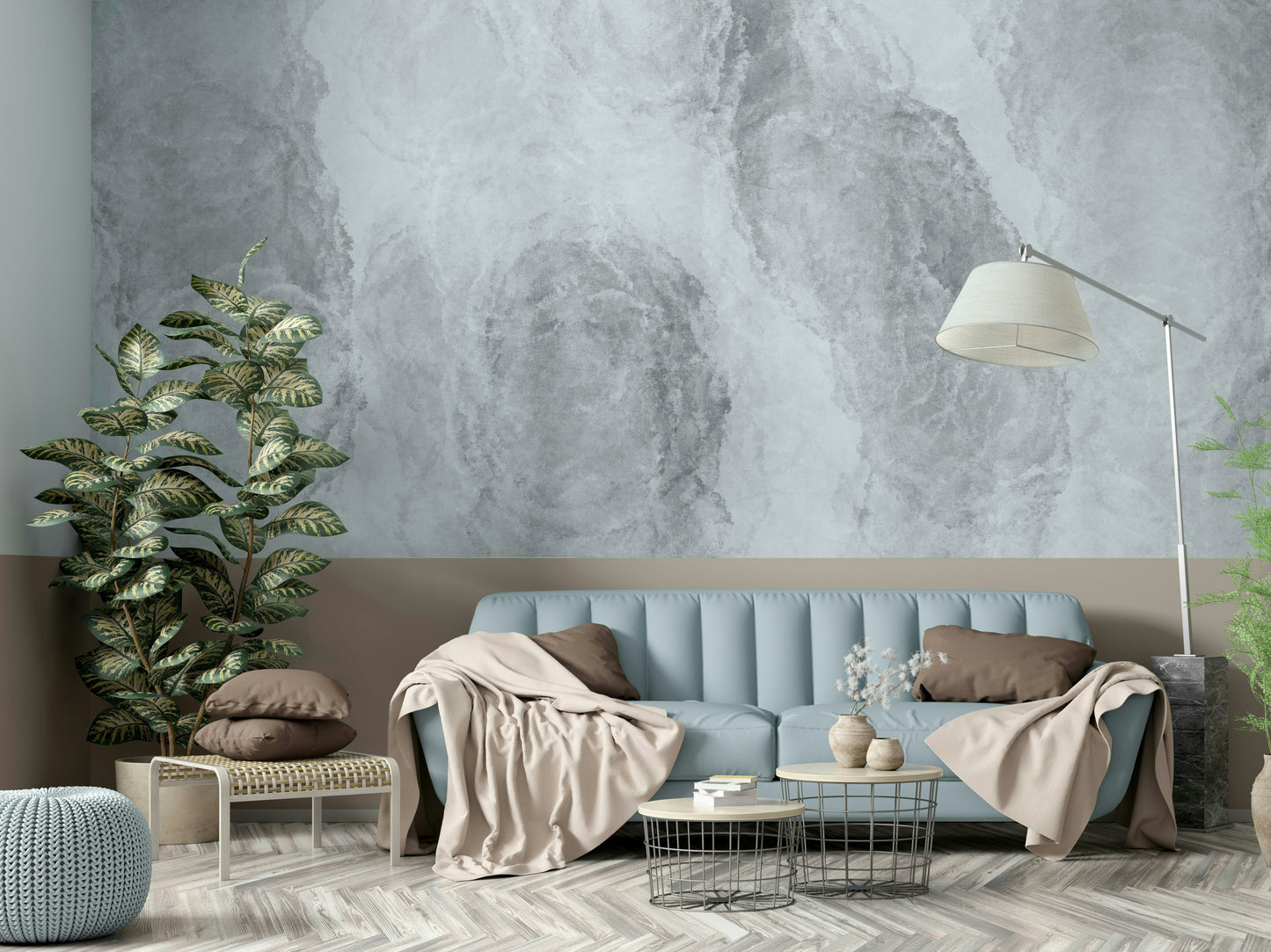 A calming ethereal design wallpaper mural that defines a space.

