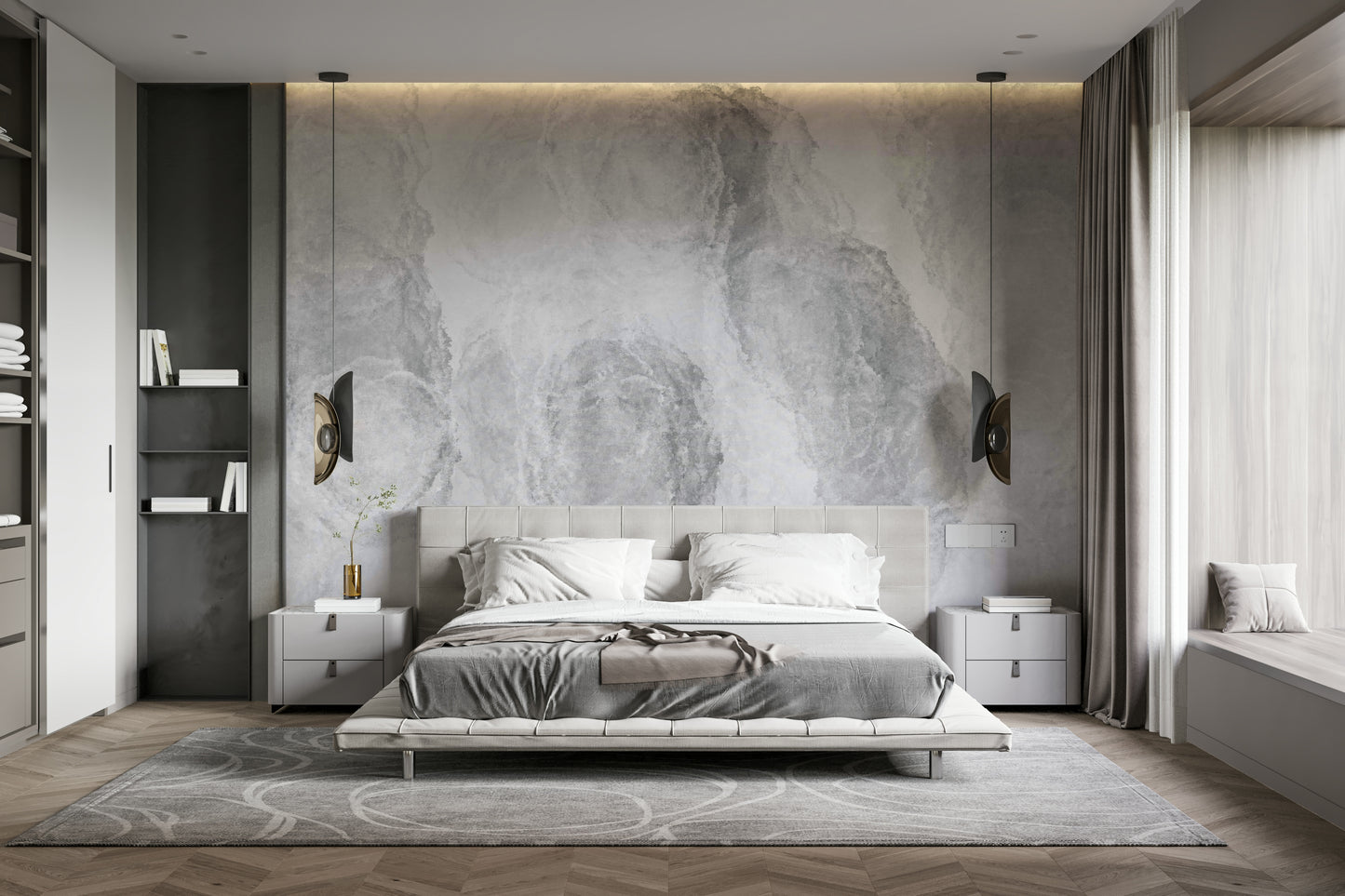 A peaceful abstract ghost mural on decorative wallpaper.

