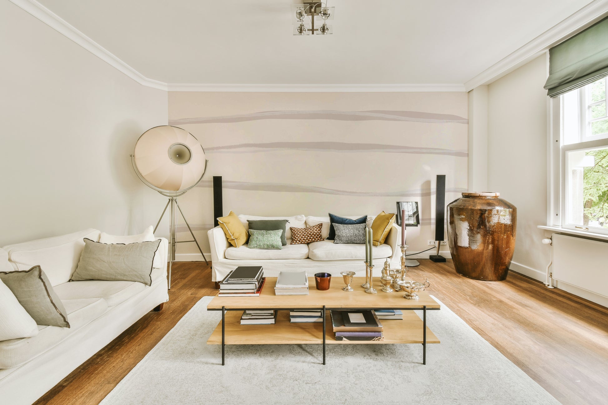 A beautiful modern art wall mural for a living room.

