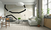 A peaceful modern abstract mural on decorative wallpaper.

