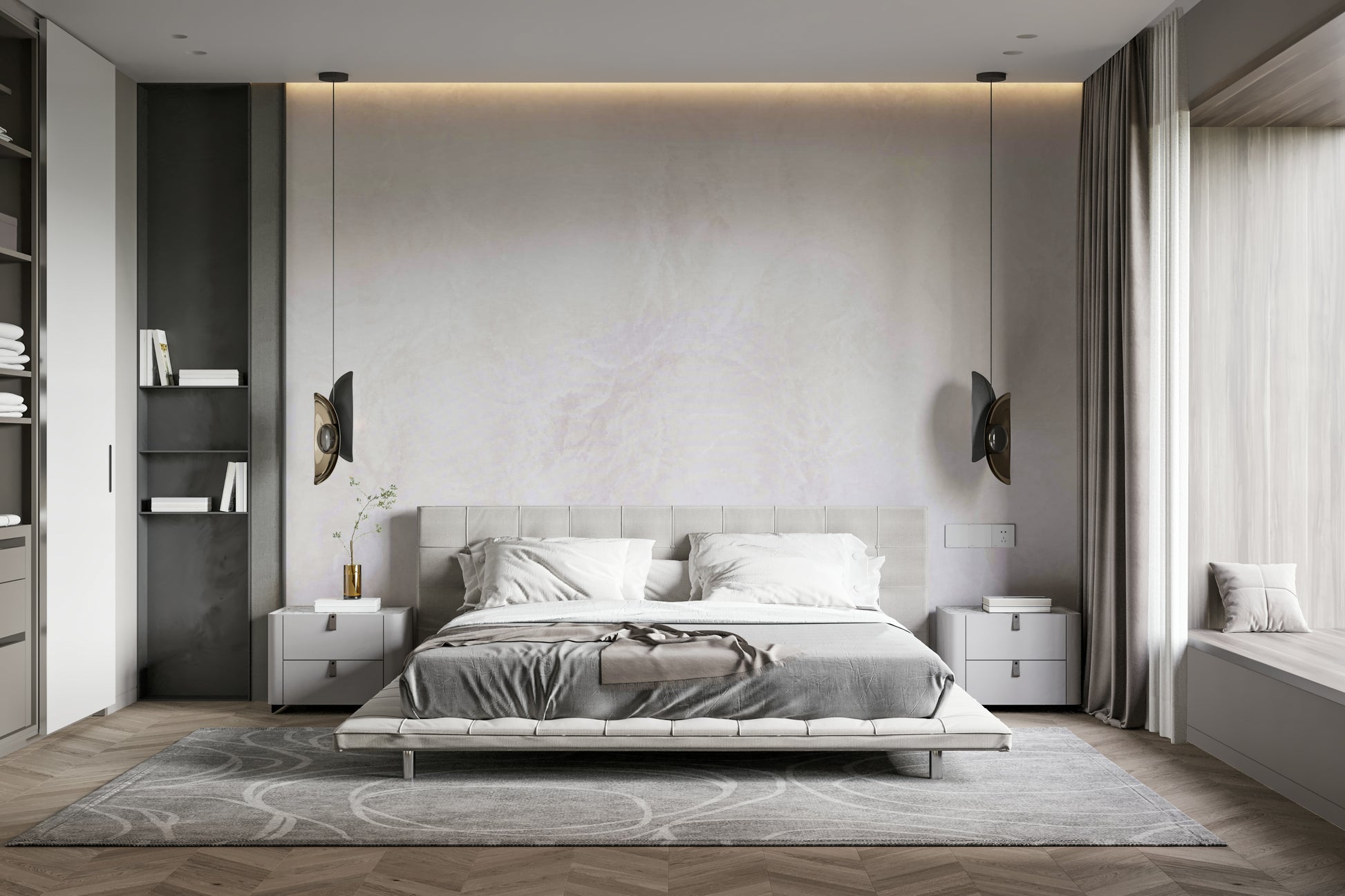 An artistic minimalist form mural for home decor.

