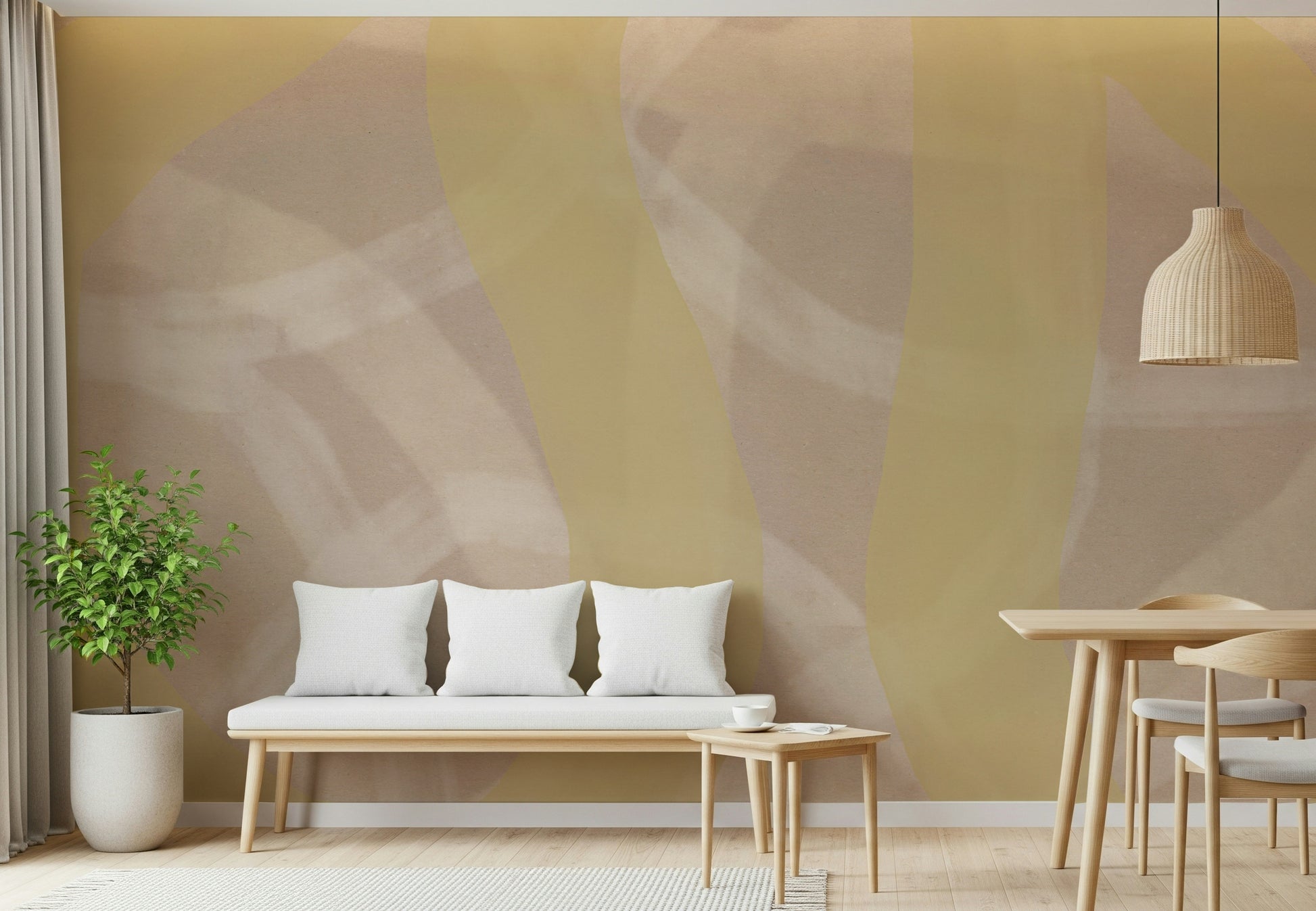 A graceful subtle pattern wall mural in soft, yellow tones.

