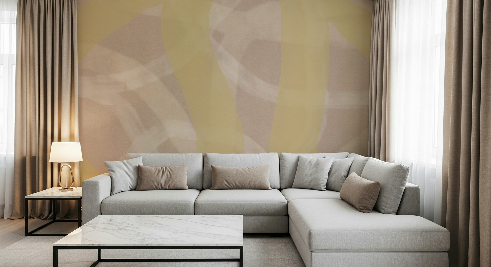 A contemplative geometric design wallpaper mural for a feature wall.

