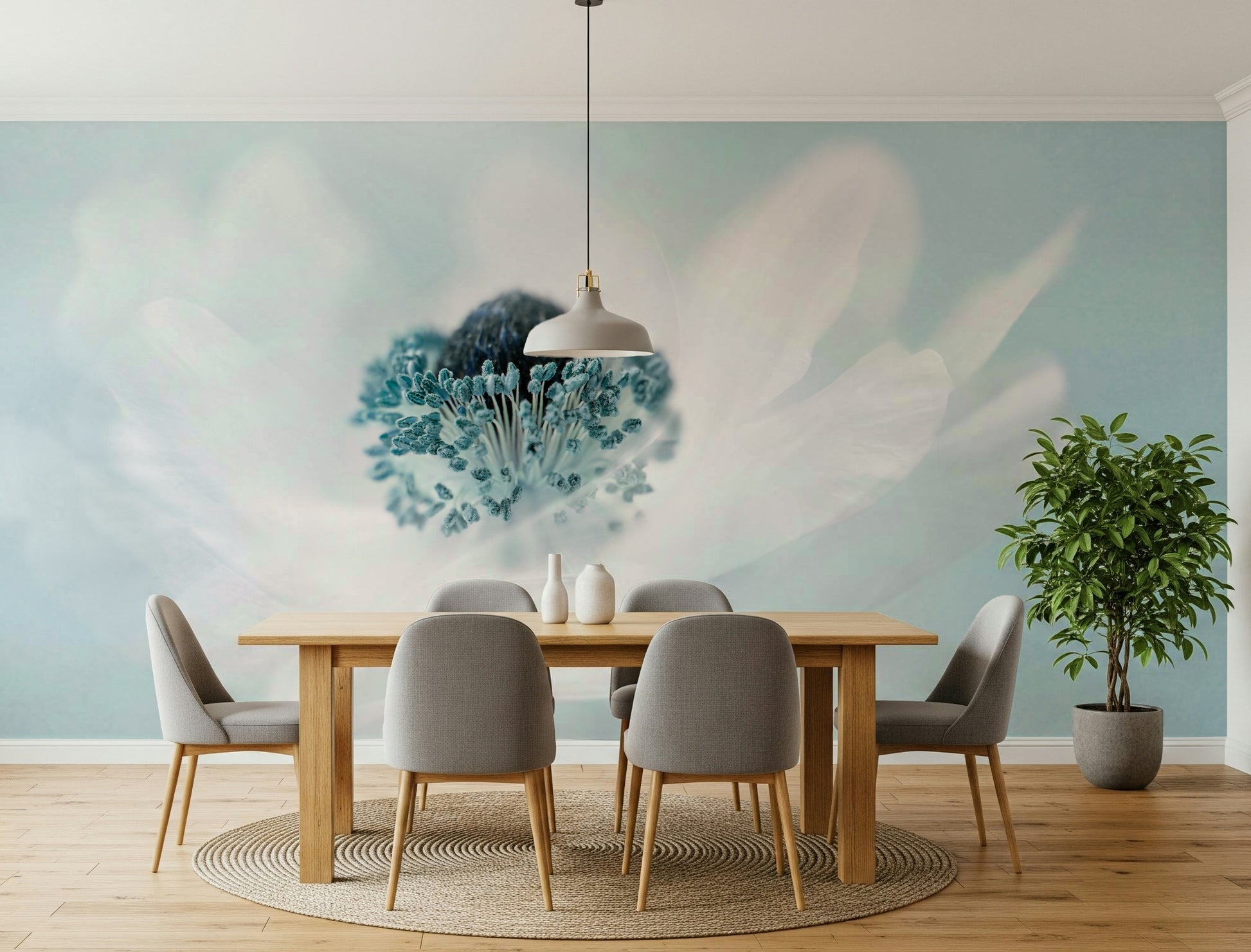 A classic soft floral wallpaper for walls.

