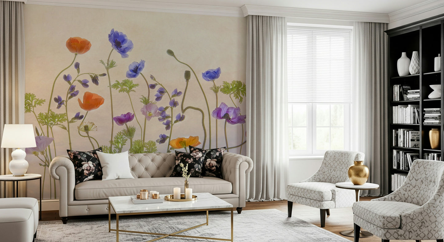 A contemplative floral pattern wallpaper mural for a feature wall.

