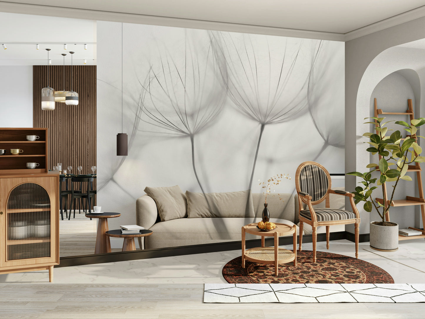 A beautiful modern art wall mural of delicate flowers.

