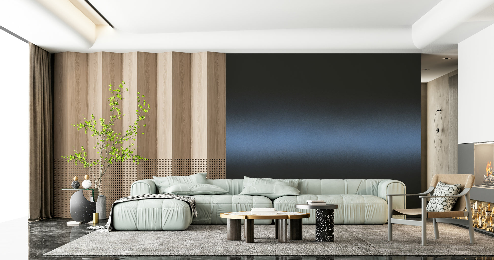 A contemplative misty woods wallpaper mural for a feature wall.

