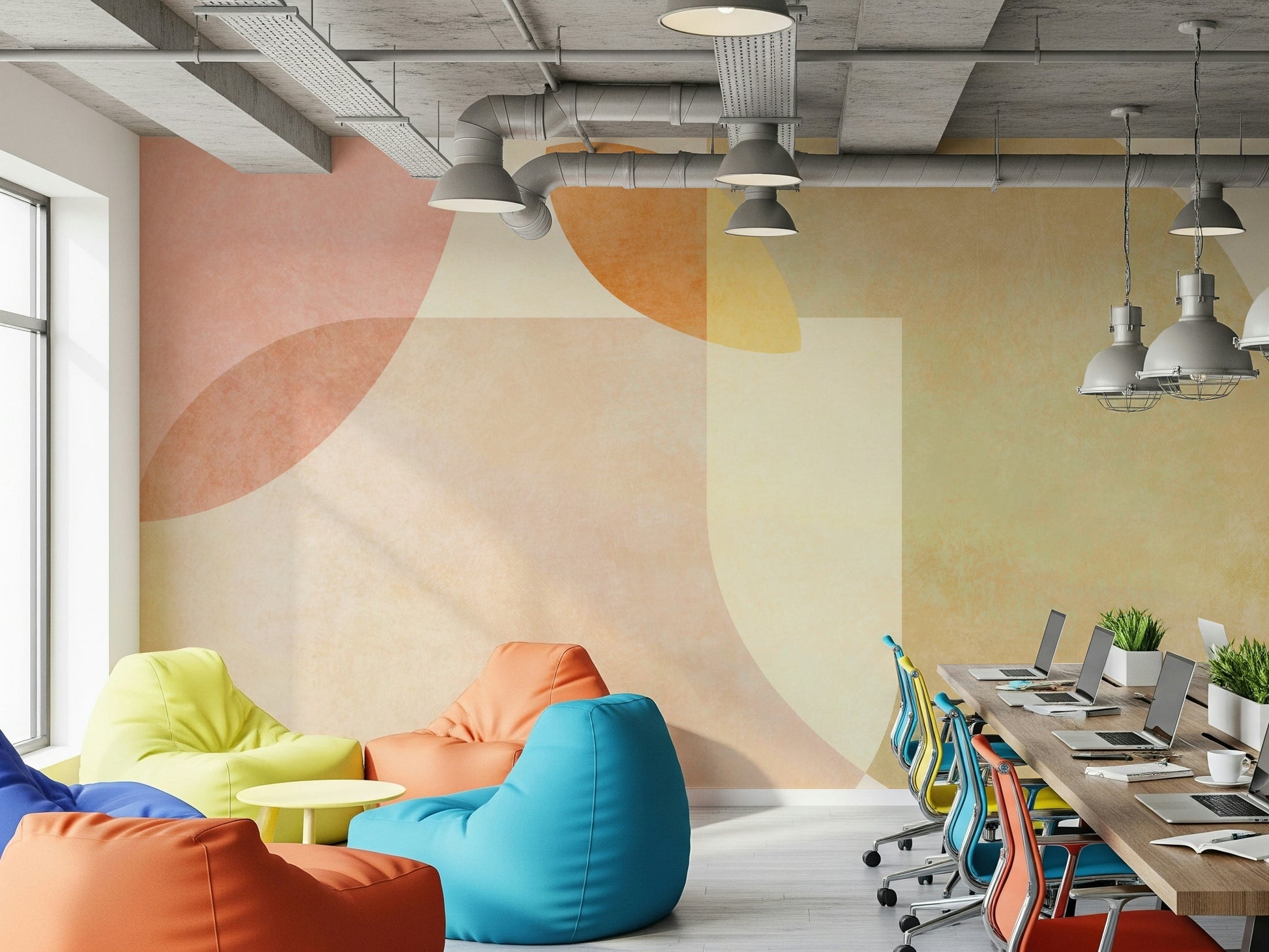 An artistic minimalist form mural for home decor.

