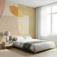 A peaceful modern abstract mural on decorative wallpaper.


