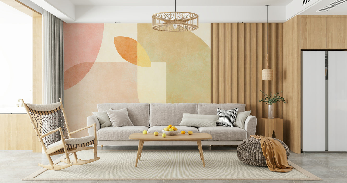A beautiful modern art wall mural for a living room.

