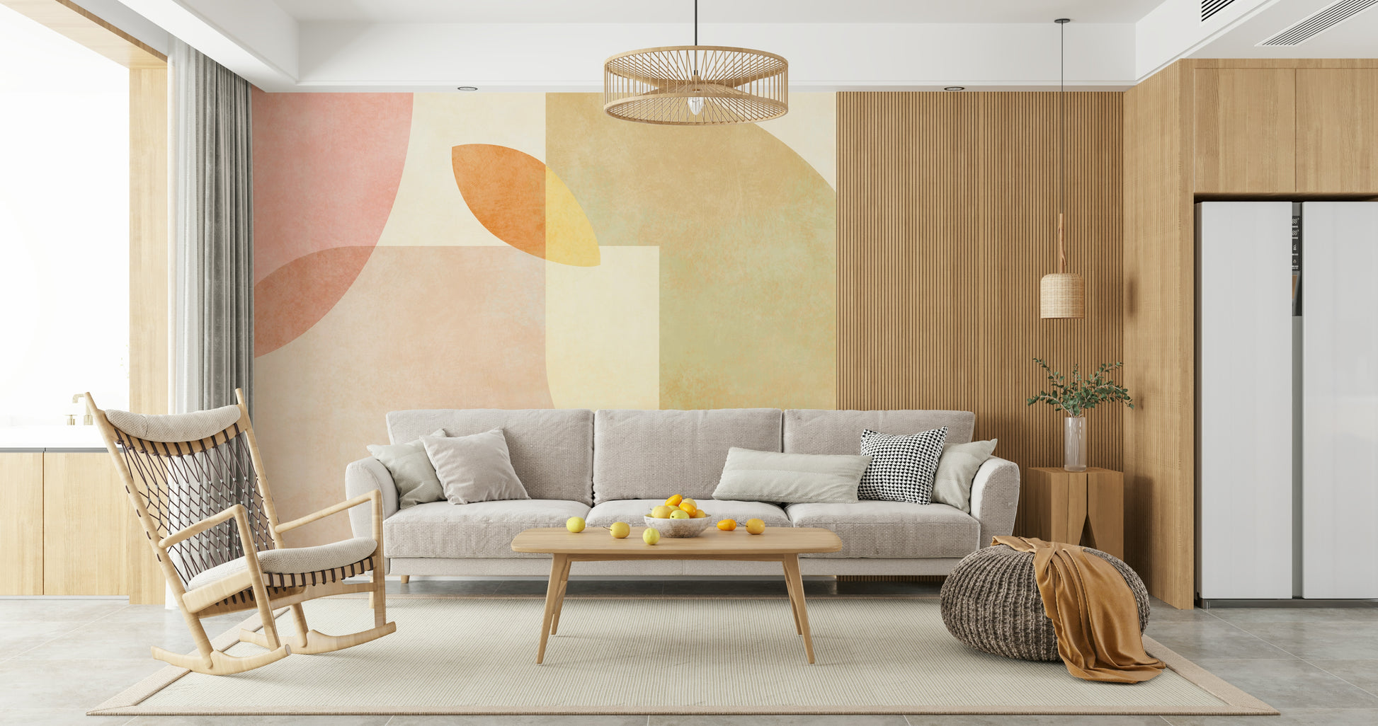 A beautiful modern art wall mural for a living room.

