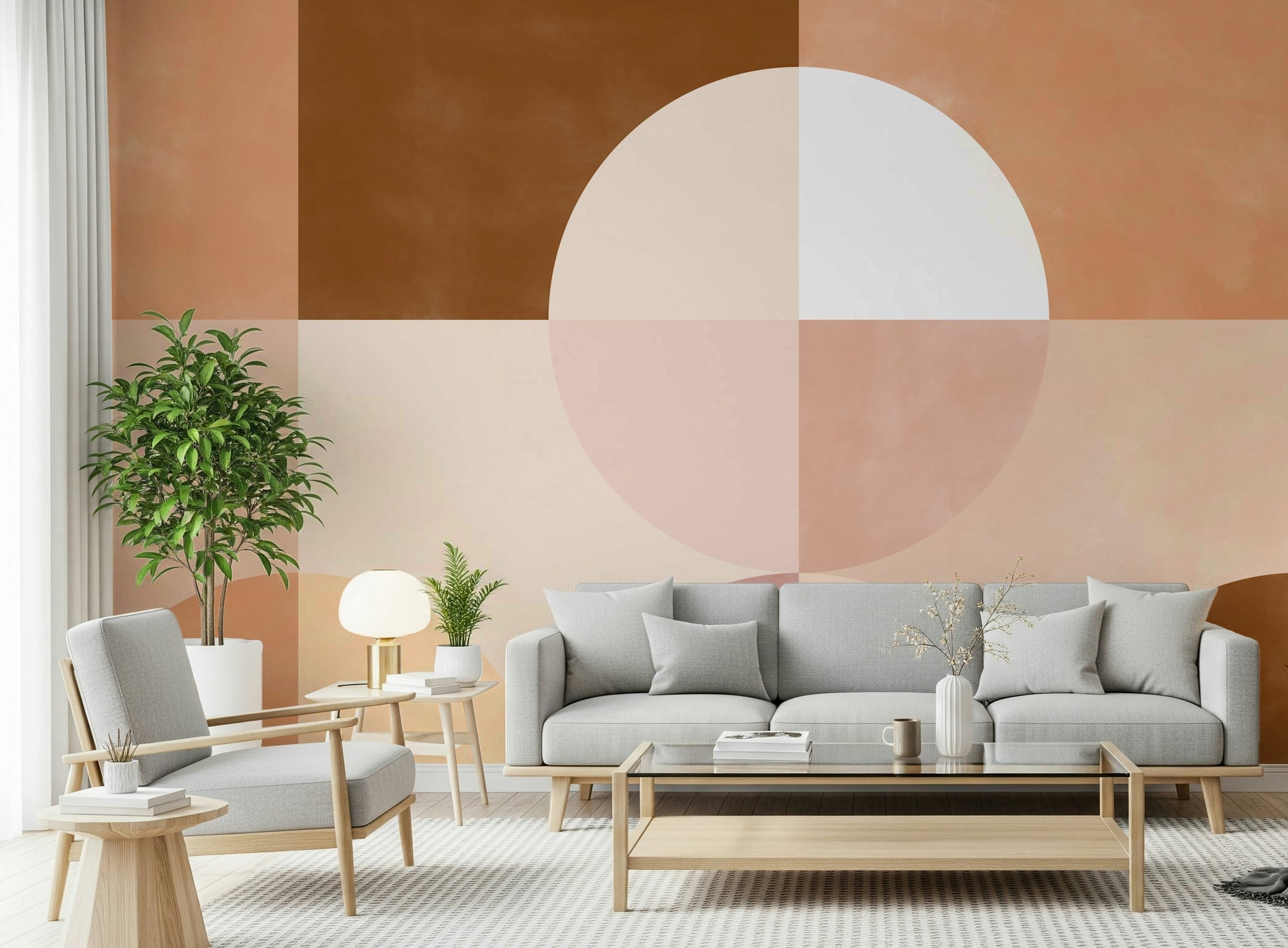 A graceful subtle pattern wall mural in cool, natural tones.

